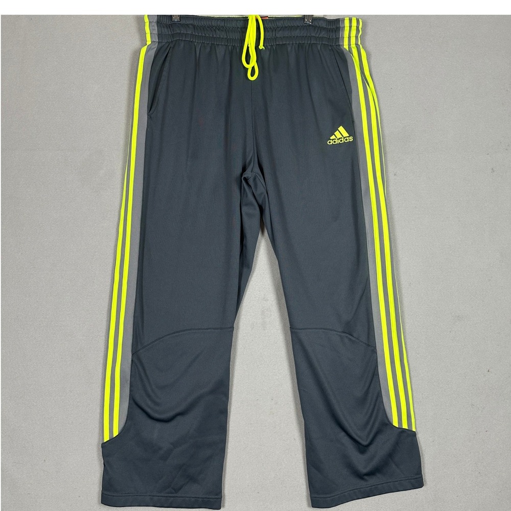 Adidas Basketball Pants Mens XL Climawarm Grey Neon Yellow 3-Stripes Acrivewear